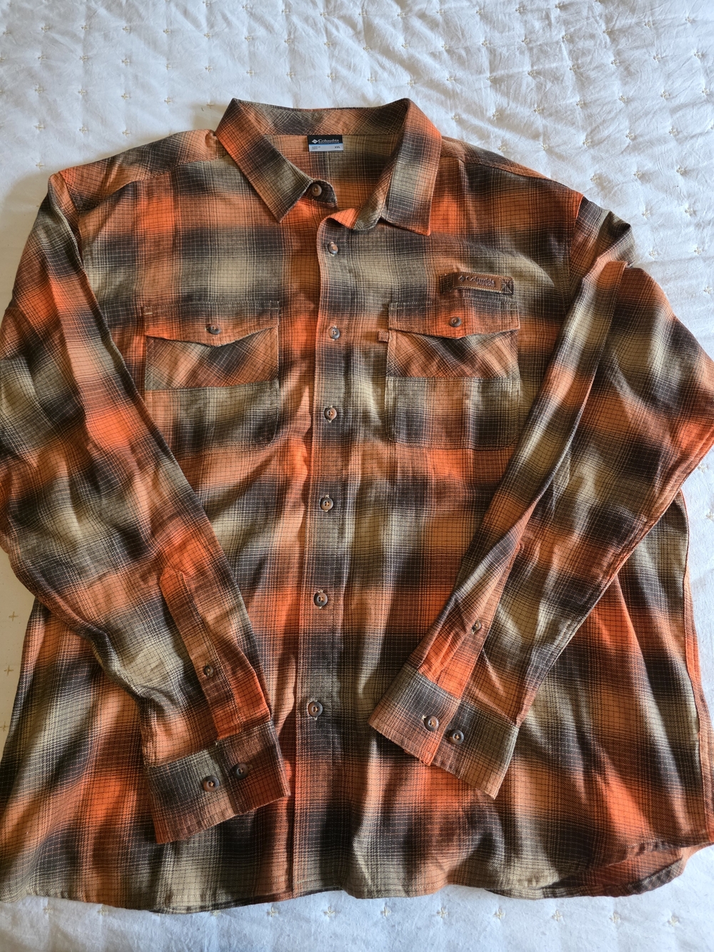 Columbia Orange and Brown Plaid Button-Down Shirt